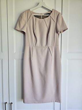 Marks & Spencer Classic Midi Sheath Dress in Nude Blush Pink Short Sleeves NWOT